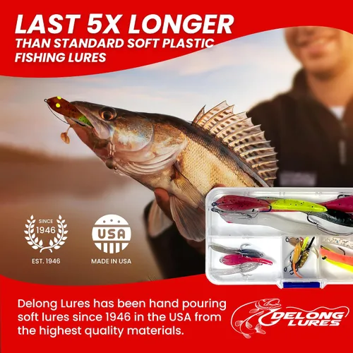 Vista 4 de DELONG LURES Paquete de 16 señuelos de pesca para renacuajo, señuelos preaparejados para lubina, crappie, branquia azul y aparejos de pesca