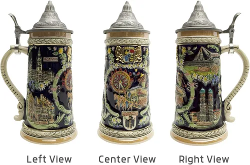 Vista 4 de Essence of Europe Gifts OktoberfestHaus - Taza grande de cerveza con tapa de metal, pintada a mano, grabada a mano, con tapa de metal, 1 litro