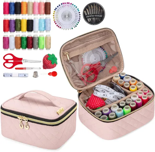 Vista 8 de LoDrid Kit de costura, bolsa de franela portátil con suministros completos de costura para viajes y hogar, kit de reparación de costura herramientas