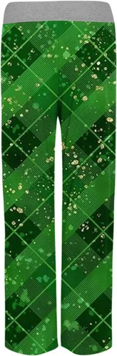 Vista 4 de Pantalones largos de Navidad para mujer, cintura elástica, pantalones anchos de pierna ancha con estampado