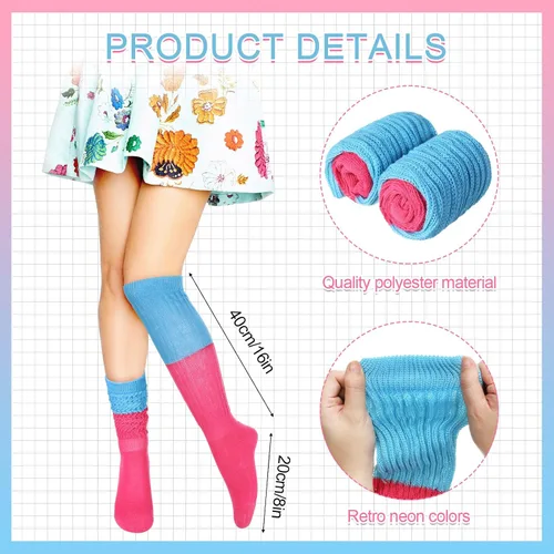 Vista 3 de Hicarer Accesorios de disfraz de los años 80 para mujeres y niñas, cangurera retro neón, calcetines largos para fiestas de los años 80 y 90
