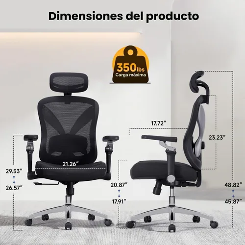 Vista 3 de amseatec Silla de oficina ergonómica de malla,Brazos abatibles 5D,Soporte Beige
