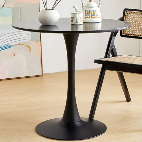Vista 3 de Mesa de comedor moderna redonda de madera maciza con base de tulipán, muebles de comedor, mesa pequeña para comedor, cocina, ocio, mesa de café Negro