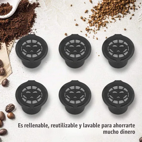 Vista 7 de 6 cápsulas de café de filtros de cápsulas, cestas de plástico y acero inoxidable, rellenables, cápsulas de café reutilizables, cápsulas