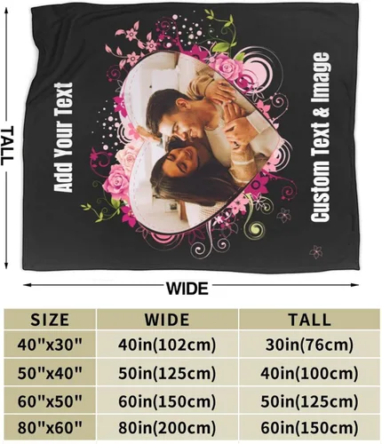 Vista 3 de Manta de fotos personalizada con texto fotográfico, mantas personalizadas, regalos personalizados para cumpleaños, aniversario, graduación