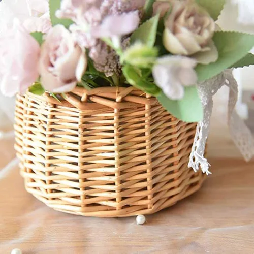 Vista 4 de Cesta de mimbre de ratán para flores, juego de 2 cestas de boda para niña, cesta tejida a mano de sauce con asas e inserto de plástico, cesta
