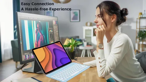 Vista 2 de Combo de teclado y mouse inalámbricos Bluetooth portátil, mini máquina de escribir compacta y delgada, ergonómica, teclado Bluetooth, mouse para Azul