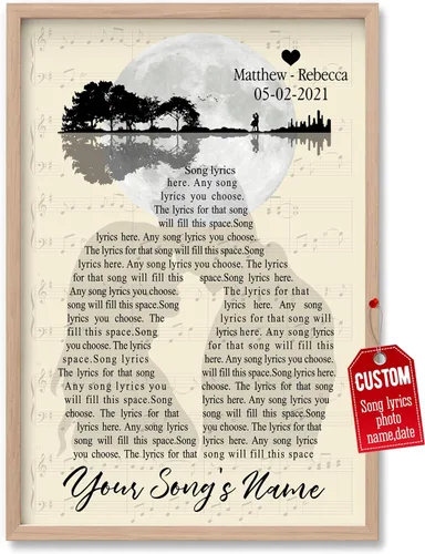 Vista 23 de H-DEWALL póster personalizable con letra de tu canción favorita y foto, lienzo inspirador con marco, arte de pared, regalo romántico para mujer