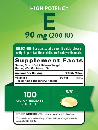 Vista 2 de Nature's Truth Cápsulas blandas de vitamina E 200 UI 100 cápsulas blandas Suplemento sin OMG y sin gluten Suplemento sin OMG y sin gluten