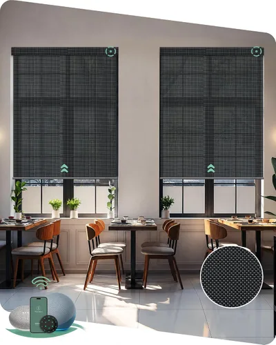 Vista 8 de Yoolax Persianas solares motorizadas que filtran la luz, persianas inteligentes con control remoto, funcionan con Alexa, persianas enrollables