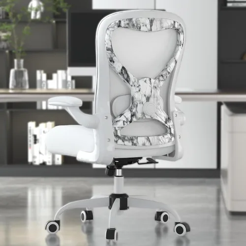 Vista 12 de Silla de escritorio de oficina con soporte lumbar ergonómico, cojín de asiento extra grueso, brazos abatibles, respaldo de malla transpirable, silla