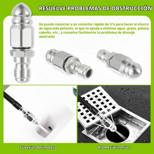 Vista 5 de Boquilla de chorro de alcantarillado de acero inoxidable de 5000 PSI con acoplamiento de conexión rápida de 1/4 pulgadas para limpiadores de drenaje