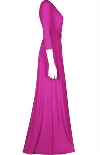 Vista 3 de Bon Rosy maxi vestido ceñido de mangas 34 y escote en V liso para mujer