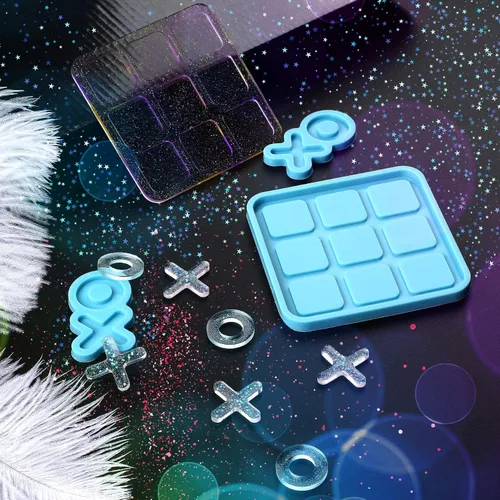 Vista 4 de Molde de resina Tic Tac Toe con 5 moldes de piezas de ajedrez, moldes de silicona DECYOOL X O para fundición de resina, juego de mesa de bricolaje
