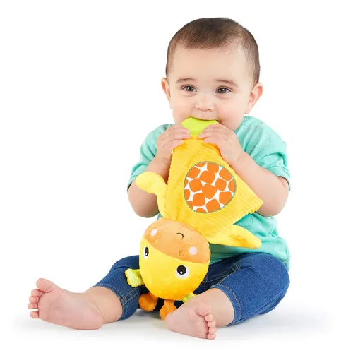 Vista 7 de Bright Starts Snuggle & Teethe - Juguete de peluche para dentición sin BPA con sonido crujiente para bebé - Elefante