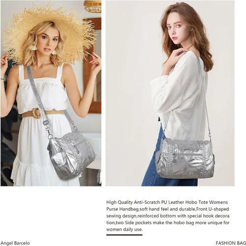 Vista 161 de Angel Barcelo - Bolsa de hombro amplia para mujer, diseño Hobo, cuero lavado