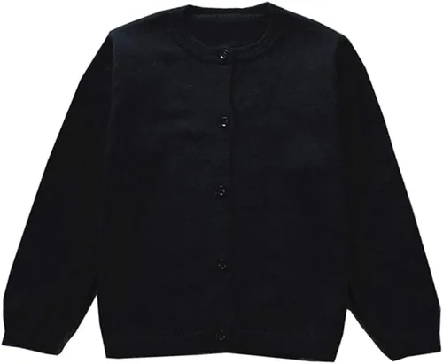 Vista 6 de GSVIBK - Suéter tipo cárdigan de manga larga de algodón para niños, con botones, suéter de cuello redondo para niñas, suéter para uniforme Negro