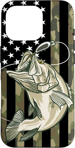 Vista 20 de Funda de camuflaje para iPhone 16, diseño de bandera estadounidense, pescador, pescador, camuflaje