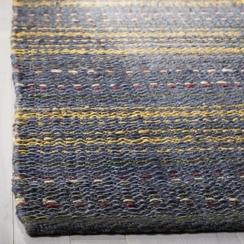 Vista 4 de SAFAVIEH Natural Fiber Collection - Alfombra de pasillo de 2 pies 6 pulgadas x 8 pies, azul y dorado, yute a rayas hechas a mano, ideal para zonas