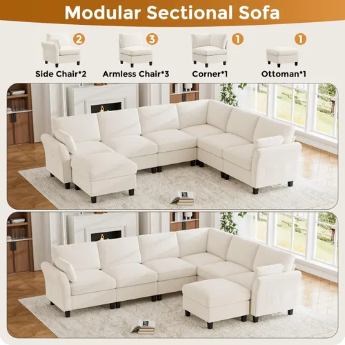 Vista 3 de Legend Vansen - Sofá modular modular reversible en forma de U con otomana, sofá de poliéster de felpa de asiento profundo con almacenamiento