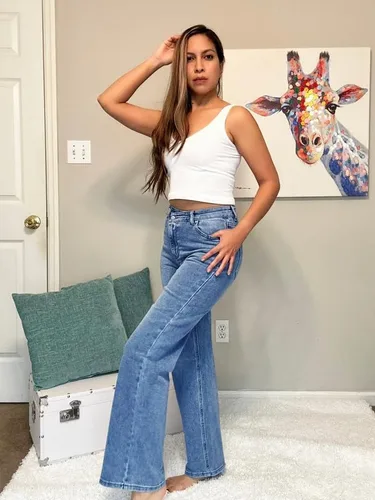 Vista 3 de Genleck Jeans de pierna ancha para mujer Jeans cruzados de cintura alta elásticos estilo boyfriend jeans entrecruzados Y2K 90s