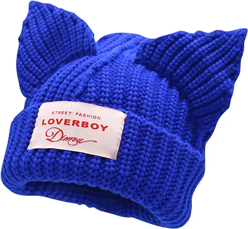 Vista 8 de Cat Ear Beanie Y2K Cute Knit Hat with Ears Warm Crochet Hat Skull Cap for Women Men Beige