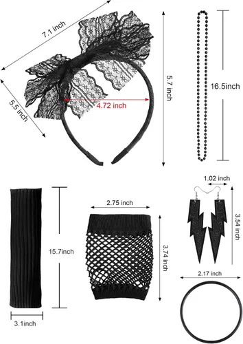 Vista 2 de Blulu 80s Costume Accessories for Women Halloween Outfit Dress Neon Leg Warmers Fishnet Gloves T-shirt Tutu Headband