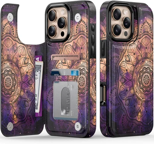 Vista 286 de LETO para iPhone 15 Pro Funda tipo cartera - Tapa tipo folio con patada - Diseños de moda - Tarjetero - Funda protectora para mujeres y niñas - 6.1