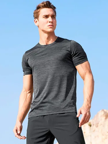 Vista 2 de Paquete de 5 camisetas de manga corta con cuello redondo y de secado rápido para hombre camisetas deportivas para correr entrenar o ir al gimnasio