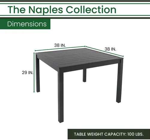 Vista 4 de Hanover Naples - Mesa de comedor cuadrada de aluminio para exteriores de 38 pulgadas, gris, para todo tipo de clima