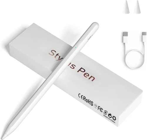 Vista 9 de Lápices stylus para pantallas táctiles, lápiz universal de punta fina para iPad con adsorción magnética, compatible con Blanco