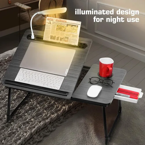 Vista 2 de CloudTrip Plus XL - Escritorio ajustable para laptop con luz, puerto USB, soporte para iPad, almacenamiento de cajón, escritorio ajustable más