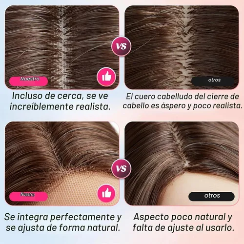Vista 4 de EMMOR Peluca larga y ondulada marrón mixta para mujer, pelucas de encaje frontal, aspecto natural, 26 pulgadas, parte media, peluca rizada