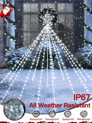Vista 4 de Luces de árbol de Navidad para exteriores, 340 luces LED de decoración de Navidad con estrella superior, luz de Navidad impermeable IP67 con 16