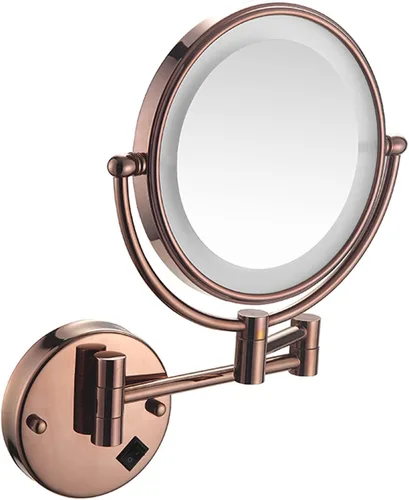 Vista 11 de Espejo de maquillaje con luz LED y aumento, espejo de afeitado de doble cara para baño, espejo extensible de tocador con enchufe, latón, 3X