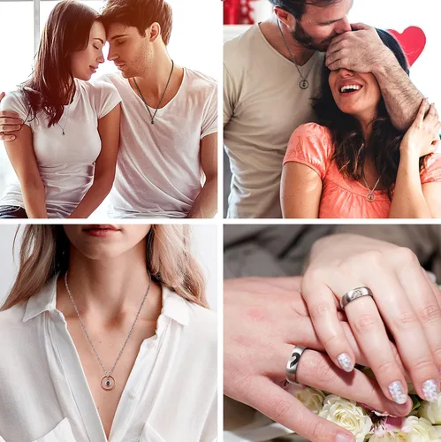 Vista 3 de ZELORES Collares a Juego para Parejas Collar con Colgante para Mujeres y Hombres Anillos de Promesa a Juego Juego de Colgantes Collar de Pareja