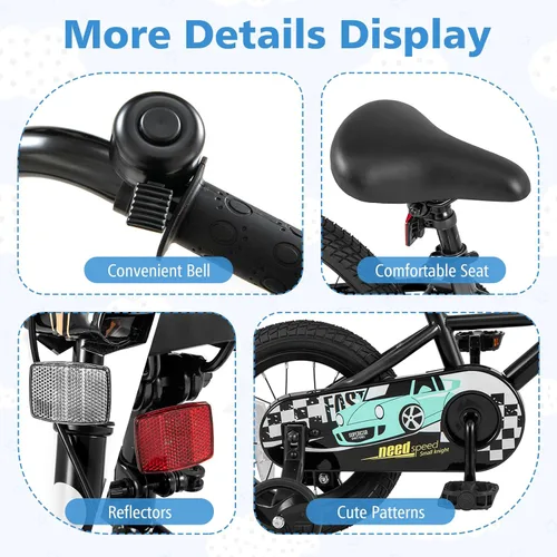 Vista 6 de BABY JOY Bicicleta para niños, 12, 14, 16, 18 pulgadas, bicicleta deportiva con ruedas de entrenamiento extraíbles, frenos de mano y posavasos