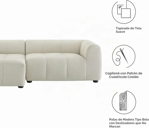 Vista 3 de Modway Liana Sofá modular orientado hacia la izquierda con chaise in Linen – Moderno sofá modular – Sofá modular moderno – Tumbona tapizada de tela