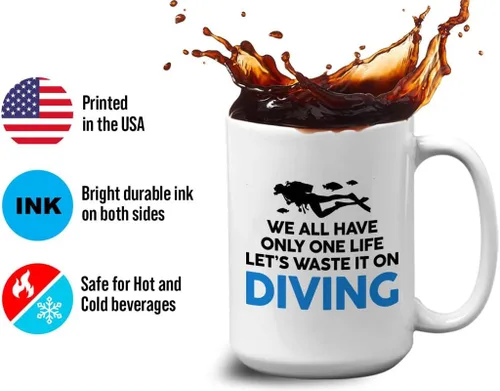 Vista 45 de Taza de café de buceo de 11 onzas, color negro, sumerge en la felicidad, actividades de respiración subacuática, pasatiempos, natación, ascenso