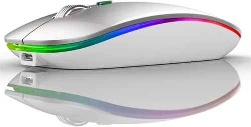 Vista 7 de TENMOS Ratón inalámbrico Bluetooth, LED delgado (Bluetooth 5.1 + USB) 2.4GHz recargable silencioso con adaptador tipo C para Laptop/MacBook/iPad