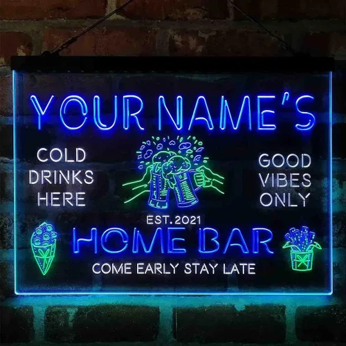 Vista 20 de Tazas de cerveza personalizadas para bar en casa, letrero de luz LED de neón tricolor, nombre personalizado, fecha, texto, cita, fuente verde, rojo