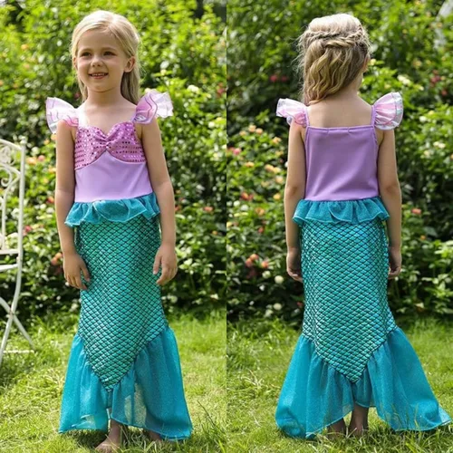 Vista 2 de Eledobby Ariel Dress for Girls Princess Costume Little Mermaid Dress Kids Halloween Outfits Birthday Party Clothes