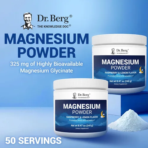 Vista 4 de Dr. Berg - Polvo de glicinato de magnesio para dormir, relajación y alivio del estrés, ahora incluye vitamina D3 y zinc, delicioso sabor a frambuesa