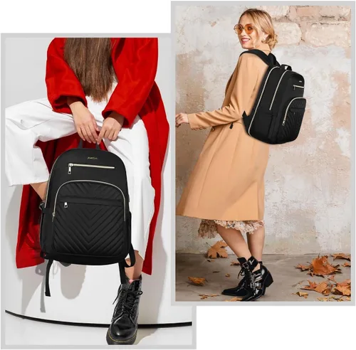 Vista 2 de YAMTION Mochila para laptop para mujer, mochila USB para negocios, trabajo, oficina, universidad, estudiantes, profesoras, color negro, 17.3 pulgadas