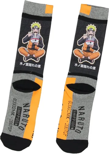 Vista 2 de Bioworld Naruto Shippuden - Calcetines deportivos de manga de anime para hombre, Ichiraku Ramen, a media pantorrilla, calcetines deportivos, Gris