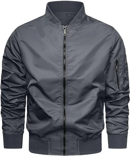 Vista 3 de Men's Jacket Lightweight Windbreaker Bomber Jacket Windproof Winter Solid Slit Pocket Flight Long Sleeve Zipper Jacket Coat