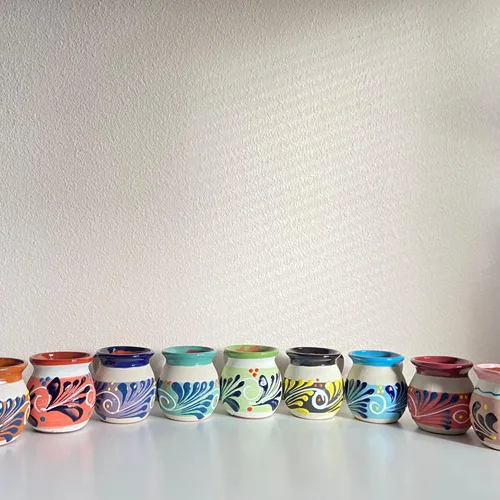 Vista 2 de JARRITOS taza mexicana arcilla, taza de arcilla mexicana, taza MEXICANA pintada a mano hecha a mano cerámica mexicana tazas de café (4Mixcolorspack)