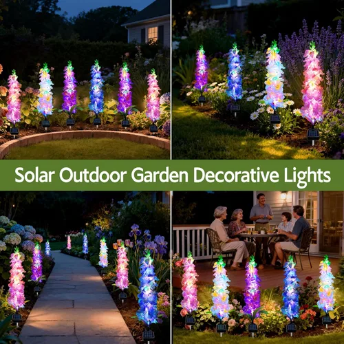 Vista 6 de MRHEPHAESTUS Luces solares de jardín, flores de delfinio 2 unidades 40 LEDs, luces impermeables para exteriores, dos modos de iluminación