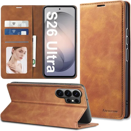 Vista 23 de Funda de piel con tapa para Samsung Galaxy Z Flip 3, con protección de bisagra, delgada y magnética tipo cartera [1 tarjetero], funda protectora a
