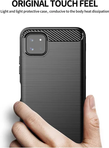 Vista 2 de M MAIKEZI Funda para Galaxy A22 5G, TPU suave y delgada, a la moda, funda protectora para teléfono con protector de pantalla HD (TPU cepillado negro)